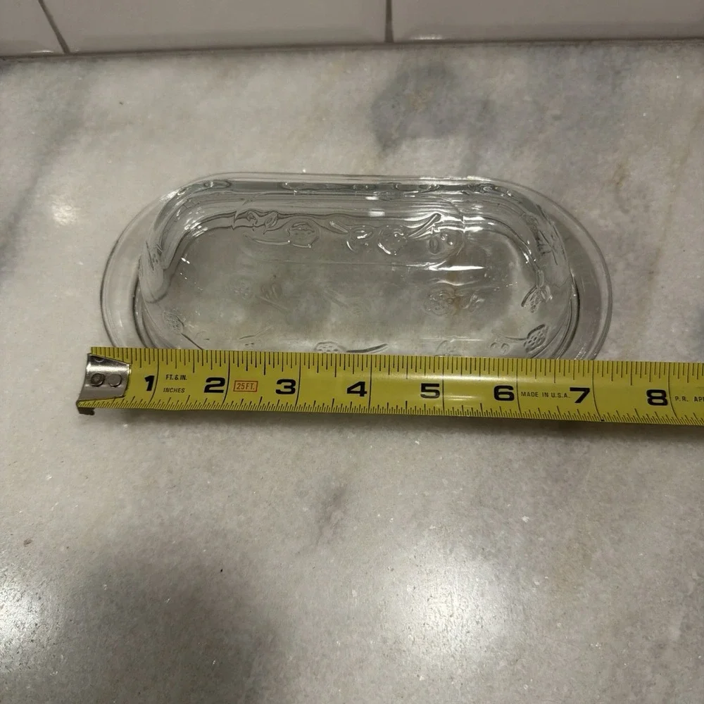 Vintage Clear Glass Embossed Floral Covered Butter Dish Dome Lid OLA05